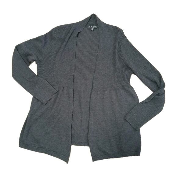 Eileen Fisher Petite PL Charcoal Gray Open Front Cardigan 100% Wool Italian Yarn - Picture 1 of 7